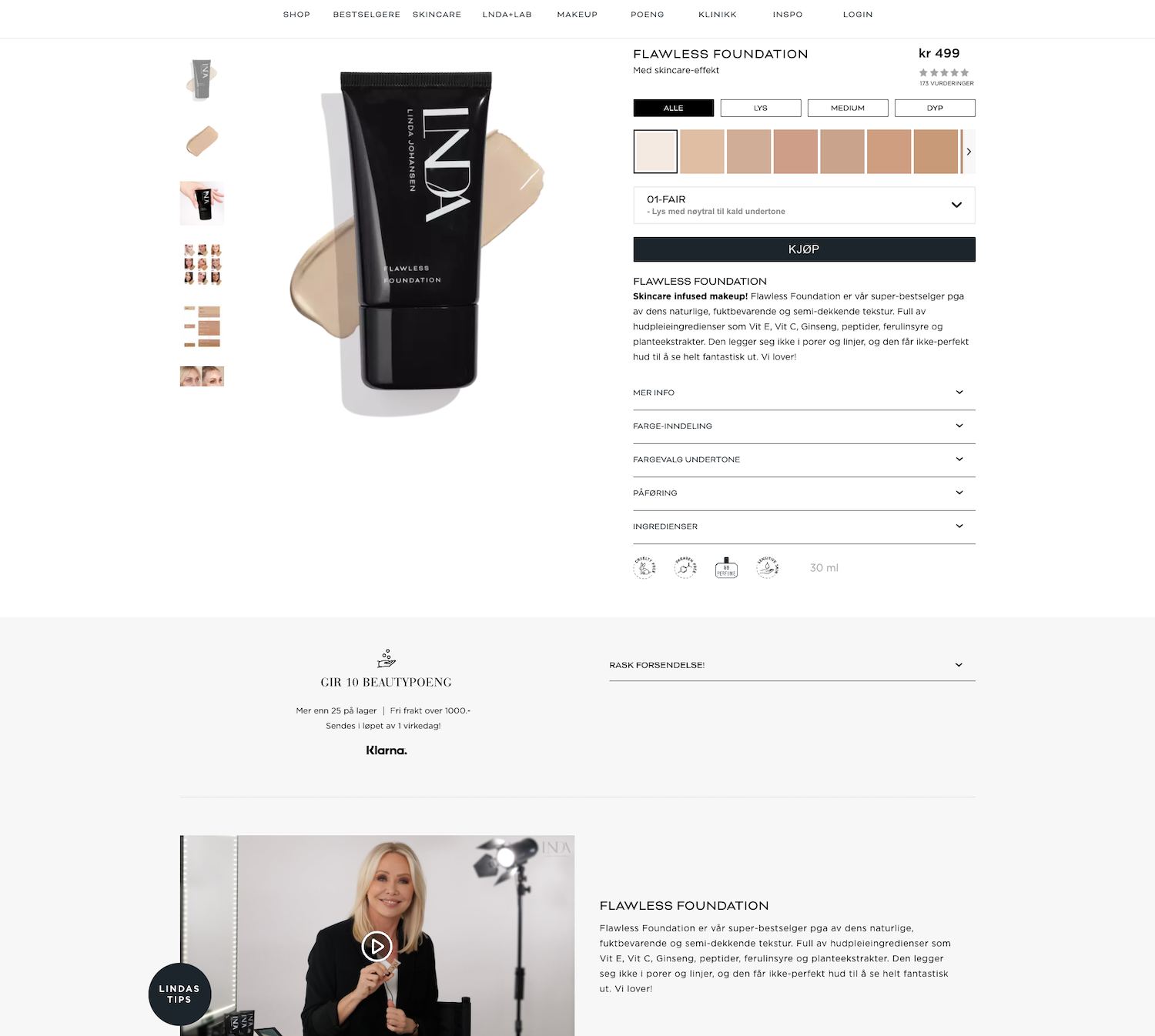 bilde av produktside på lindajohansen.no