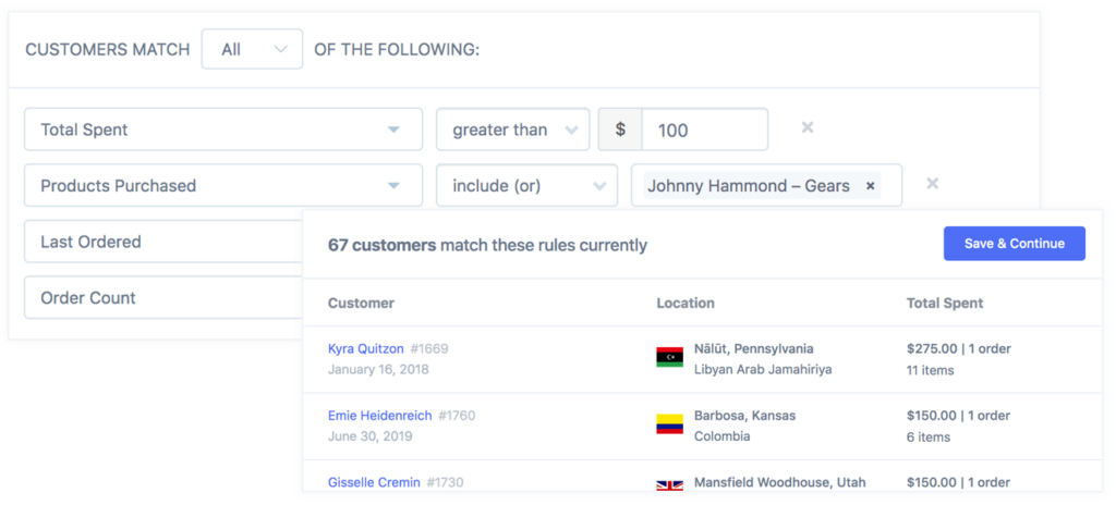 Skjermbilde fra Metoric engage segmenting