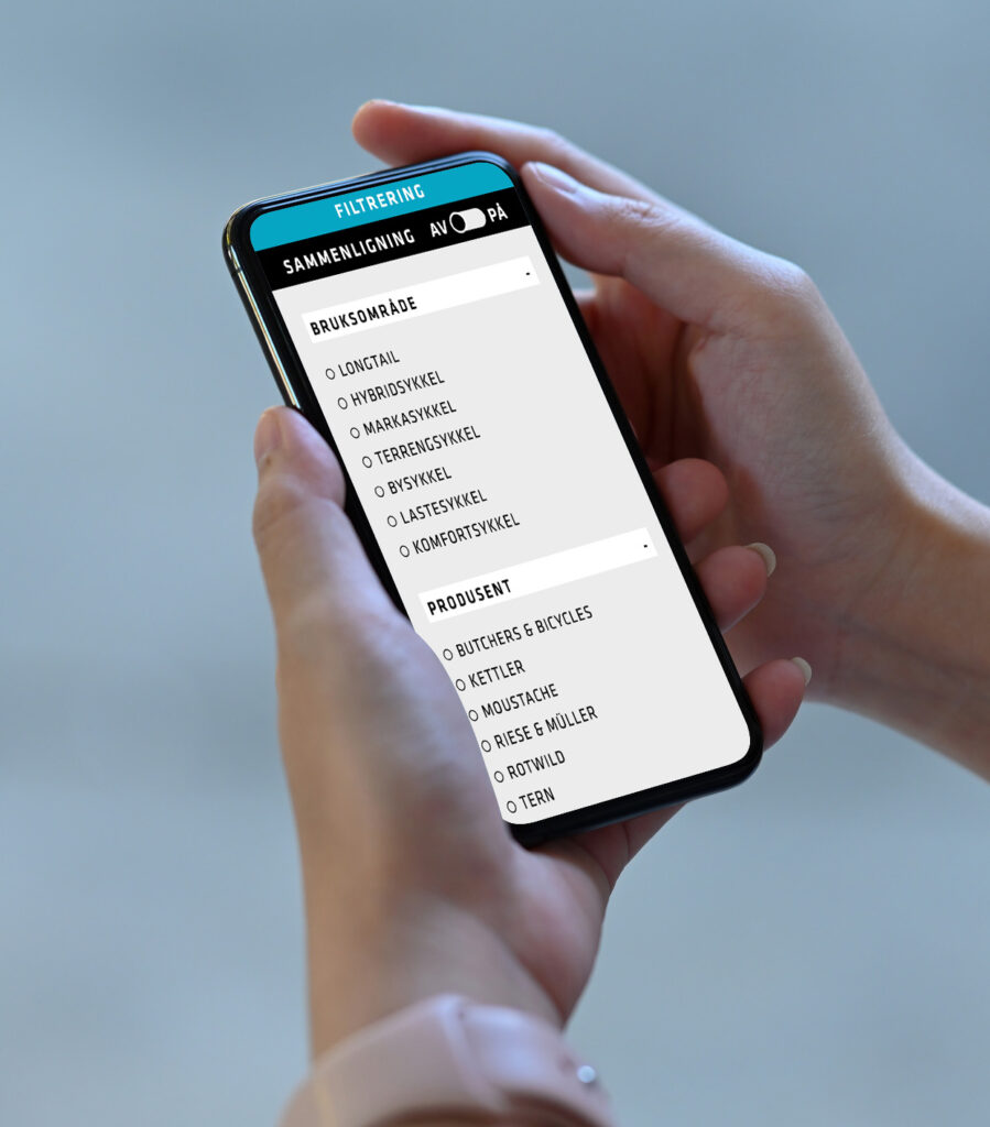 filtrering av produkter på evoelsykler.no