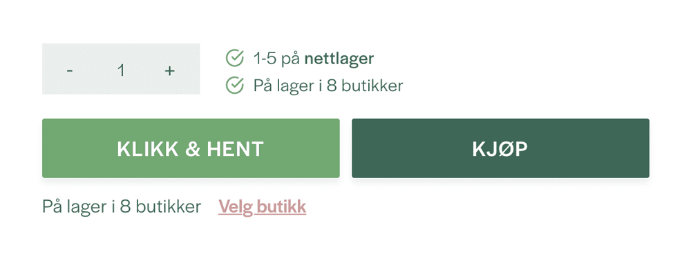 Visning av lagerstatus i nettbutikk med klikk og hent. Skjermbilde.