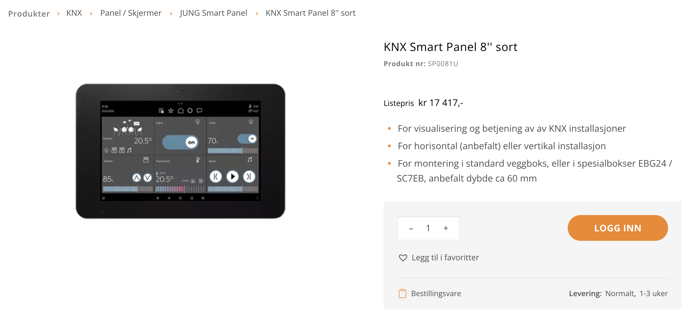 skjermbilde fra produktside på instell