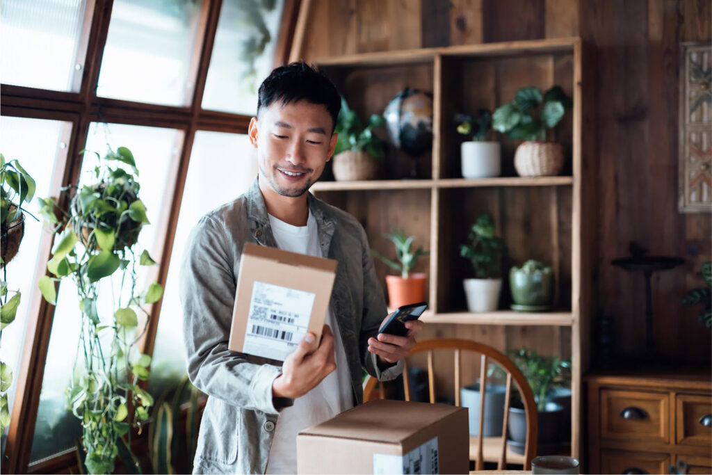 customer receiving package ordered in a web store