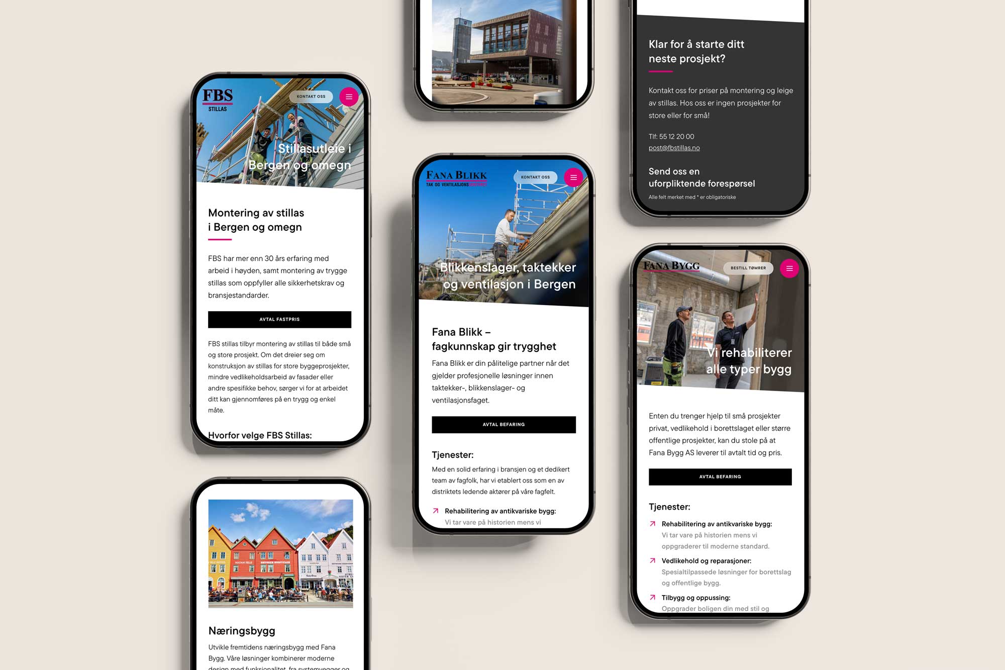 Den nye wordpress multisiten til Fana Blikk Gruppen vist på mobil